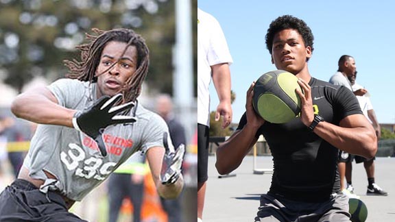 Two of this week's honorees from SoCal/NorCal are running back Najee Harris of Antioch (left) and QB/LB Mique Juarez from North of Torrance. Photos: Tom Hauck/StudentSports.com.