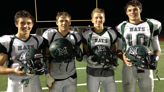 This foursome was a force for Miramonte of Orinda in its win last Friday vs. Windsor: (l-r) Tim Tague, Clayton Stehr, Ryan Anderson and Sutter Lindberg. Photo: Harold Abend.
