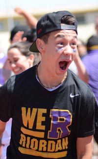 A lot of Riordan fans probably reacted like this when they heard the news of football team's win vs. defending CCS Open Division champs. Photo: riordanhs.org.