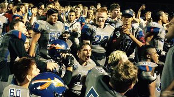 Players from Westlake of Westlake Village are excited after they knocked off state No. 9 Santa Margarita on Friday night. Photo: @WHSAthletics (Twitter.com).