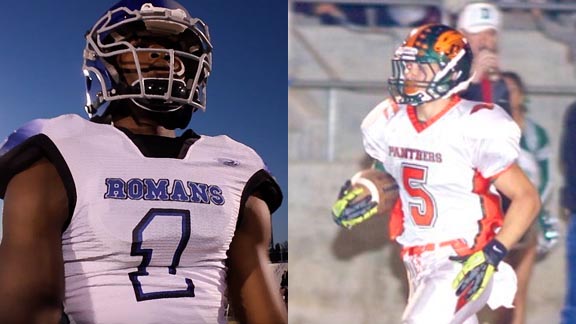 Two of this week's SoCal/NorCal honorees are Los Angeles High QB Kaymen Cureton and Porterville High RB Isaiah Jones. Photos: #D1Bound.com & CentralValleyFootball.com.