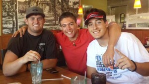 Freshman QB Hank Bachmeier (in the middle) already knows he's got to take care of the boys up front with a recent trip to treat two of them to breakfast. Photo: @qbhank19/Twitter.com.