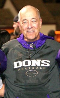 Amador Valley head coach Rick Sira poses after game last season. Photo: AVHS Football via PleasantonWeekly.com.