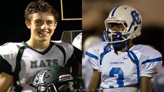 Two of this week's NorCal/SoCal honorees are QB Tim Tague from Miramonte of Orinda and DB Mehki Ware of Culver City. Photos: Harold Abend & Bailey Holiver/Culver City HS.