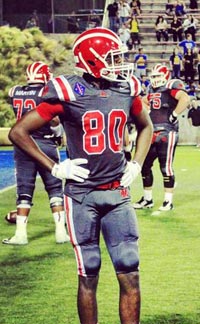 Mater Dei's Andre Collins had an 80-yard TD pass reception that sparked team's near comeback win vs. Centennial. Photo: #D1BoundNation.com.