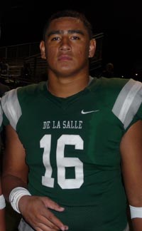 De La Salle's Devin Asiasi is a load on both sides of the ball. Photo: Mark Tennis.