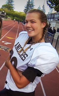 Courtney Ogren split the uprights to close out the scoring in a 36-27 victory at City College of San Francisco last Saturday that gave St. Francis a piece of the West Catholic Athletic League championship for the first time in 12 years. “Courtney is our kicker and not just a girl kicker,” head coach Greg Calcagno said. “She's just another football player on this team but she’s got ice-water in her veins and has been clutch for us all season.” Photo: GetSportsFocus.com.