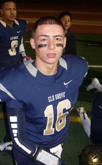 Elk Grove QB Justin Machado provides some passing balance to offense that mostly likes to run. Photo: Mark Tennis.