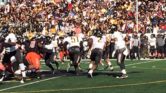 Antioch RB Najee Harris is about to break off a 53-yard TD against Pittsburg. Photo: Harold Abend.
