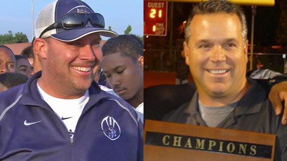 Their teams are both 13-0 and are No. 1 and No. 2 in one national ranking, but both head coaches Jason Negro of St. John Bosco (left) and Matt Logan of Centennial know that it will take even more than just winning Saturday to actually end the season with a claim on the mythical national title. Photos: abc7.com & Mark Tennis.