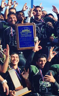 Belmont of L.A. players celebrate after winning first section title in 93 years of school's existence. Photo: #D1BoundNation