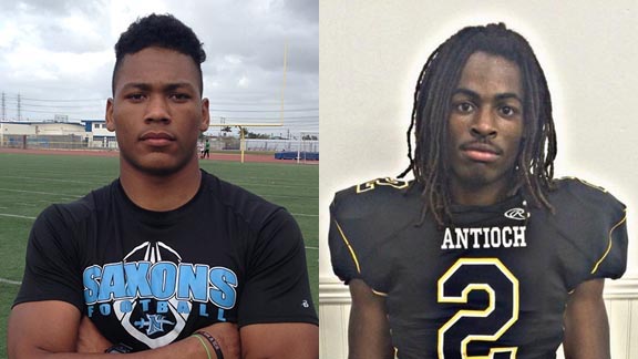 Two of the eight finalists up for the 2015 Mr. Football honor for California are Mique Juarez from North of Torrance and Najee Harris of Antioch. Photos: WeAreSC.com & Twitter.com.