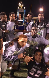 Narbonne players hoist trophy after winning CIF L.A. City Section title. Photo: Twitter.com.