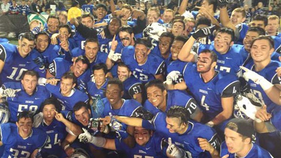 Players from Rancho Bernardo of San Diego whoop it up after winning CIF San Diego Section Division II crown over Mt. Carmel. Photo: Twitter.com.
