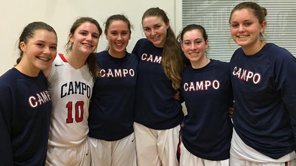 The first six girls for Campolindo includes only one senior. From left: Sophomore Ashley Thoms, sophomore Aubrey Wagner sophomore Jessi O'Reilly, sophomore Haley Van Dyke, sophomore Grace McGuire and senior Emily Lyall. Photo: Harold Abend.