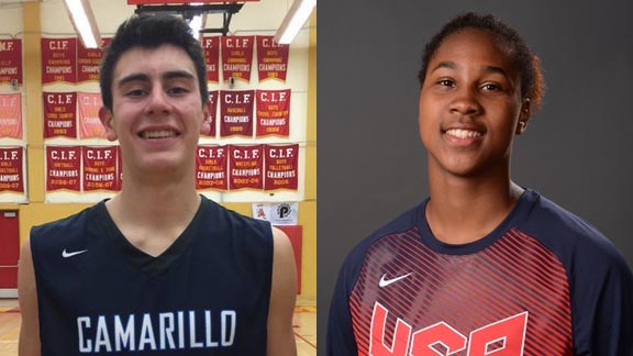 Two of this week's top performers in the state would be Jamie Jaquez of Camarillo (a freshman) and Long Beach Poly's USC-bound Ayanna Clark. Photos: ACHS Basketball & USA Basketball.