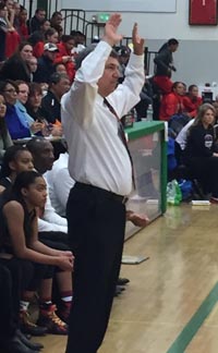 Richmond Salesian coach Steve Pezzola reacts to a play during first half of Saturday's game vs. La Jolla Country Day. Photo: Mark Tennis.