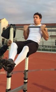 David Summers gets well above the bar during a chin up. That test was the final one of the five each athlete did during the event.