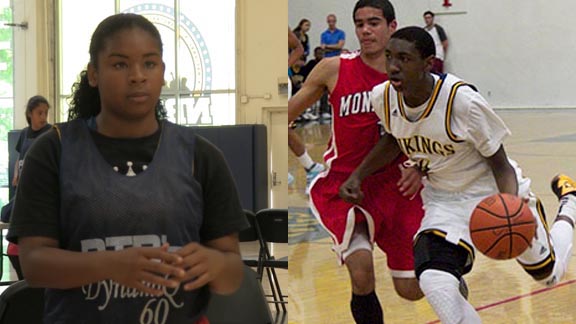 Two of this week's top stat stars are Ambreece Gaskins from Stevenson (Pebble Beach) and Jonah Mathews of Santa Monica. Photos: PassThaBall.com & thesamohi.com.