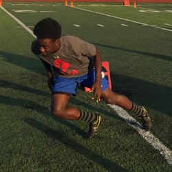 Kyle Adafan plants foot and explodes back the other way during 20-yard shuttle drill. 