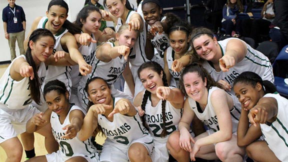 Castro Valley's girls get a little goofy after winning CIF North Coast Section Division I championship over Heritage (Brentwood). Photo: cvhsolympian.com. 