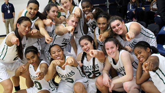 Castro Valley's girls get a little goofy after winning CIF North Coast Section Division I championship over Heritage (Brentwood). Photo: cvhsolympian.com.