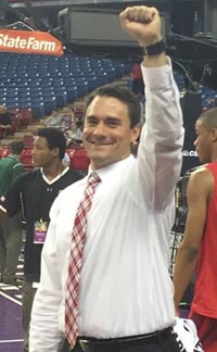 Harvard-Westlake head coach David Rebibo acknowledges some of his team's fans after CIF D4 state final. Photo: Mark Tennis.