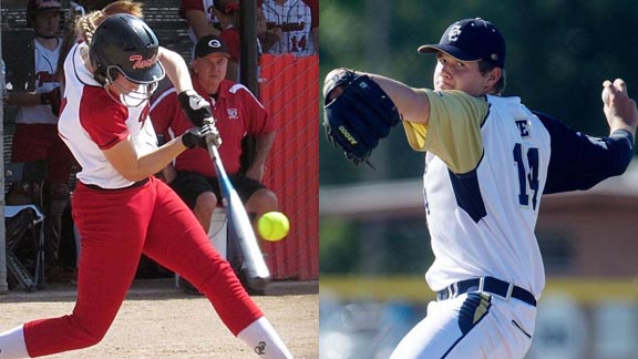 Two of this week's featured stat stars are Randi Farricker of Glendora softball & Sam Mundt of Modesto Central Catholic baseball. Photos: Aaron Castrejon/glendoracitynews.com & Andy Alfaro/The Modesto Bee.