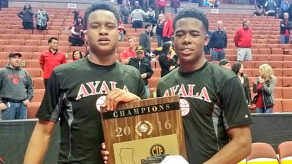 John Edgar and Austen Awosika hold some hardware after CIF Southern Section finals for Ayala of Chino Hills. Yes, there is another team in Chino Hills that could win a CIF state title. Photo: #D1Bound.com.