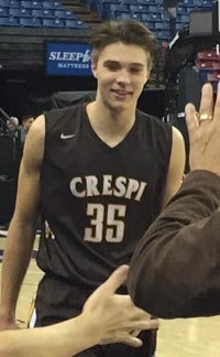 Mitchell Mykhaylov had 19 points and 13 rebounds in Crespi's CIF state title game victory against Berkeley. Photo: Mark Tennis.