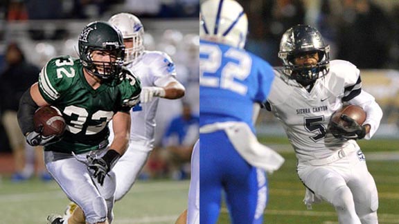 Clayton Stehr from Miramonte of Orinda and Eric Markes from Sierra Canyon of Chatsworth are among 30 named to the 2015 season All-State All-Academic football team. Photos: Dan Ting/mhsmirador.com & sierracanyonschool.org.