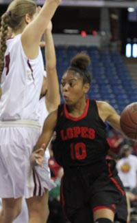 Antelope Valley guard Tyler Smith and rest of her squad often faced a wall when trying to score against Cardinal Newman's front line. Photo: Willie Eashman.