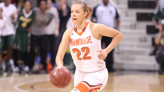 Senior All-American Valerie Higgins looks to make play in closing seconds of CIF SoCal Open Division final vs. Long Beach Poly. Photo: Andrew Drennen.