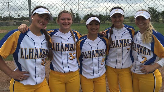 Alhambra girls who didn't let a little rain dampen their spirits last weekend in Livermore were Sam Whitworth, Carla DiMercurio, Kimiko Zapanta, Briana Perez & Karlee Sparacino. Photo: Harold Abend.