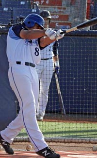 Rancho Bernardo's Calvin Mitchell shows off swing during showcase event. Photo: ProspectPipeline/Twitter.com.