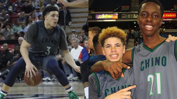 Li'Angelo Ball of national No. 1 Chino Hills gains nod among first team juniors while both freshman starters LaMelo Ball and Onyeka Okongwu were easy picks for their class. The team's other underclass starter, Eli Scott, also is a first team junior. Photos: Willie Eashman & Ronnie Flores.