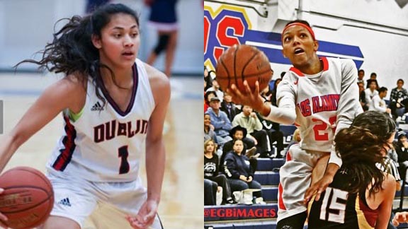 One of this year's honored sophomores is guard Lesila Finau of Dublin while one of the top freshmen is guard Cailyn Crocker of Los Alamitos. Finau helped Dublin reach CIF NCS D2 finals while Crocker earned praise from coaches who sent in nominations. Photos: Twitter.com & Nicc Jackson/EliteGirlsBasketball.com.