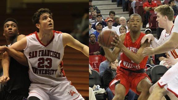 One new player added to board is senior Sean Gilmore (left) of San Francisco University, who set school records for blocked shots and averaged nearly 15 ppg. Cassius Stanley (right) of Harvard-Westlake already was on the list. He's one of the state's top freshmen. Photos: Willie Eashman.