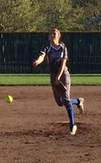 San Jose Pioneer's Holly Acevedo delivers pitch during game early this season vs. Amador Valley. Photo: Harold Abend.