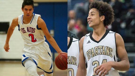 Jarod Lucas of Hacienda Heights Los Altos averaged 26 points and five assists per game as a freshman for team that went 26-5. Junior Ballard of Lathrop (right) averaged more than 24 ppg as a sophomore and was NorCal Player of the Week after 51-point game vs. Sierra of Manteca. Photos: losaltosathletics.com & recordnet.com.