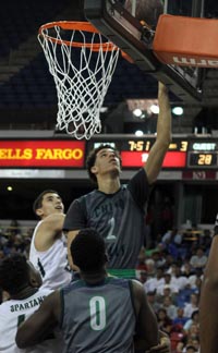 Lonzo Ball scores on a lay-up for Chino Hills during third quarter of CIF Open Division state championship vs. De La Salle. Photo: Willie Eashman.