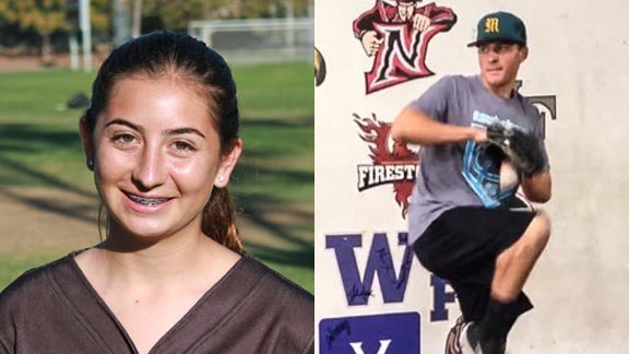 Two of this week's top stat stars are junior Livy Schiele from Bishop's of La Jolla and senior Travis Weston of Moorpark. Photos: batbusters-sd.com & Twitter.com.