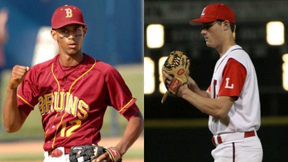 Two of the top players from Southern California in recent years have been outfielder Aaron Hicks from Wilson of Long Beach and pitcher Gerrit Cole of Orange Lutheran. Hicks was 2008 Mr. Baseball State Player of the Year. Photos: minorleaguemadhouse.com & uclabruins.com.
