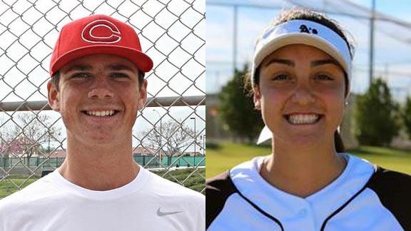 Two of this week's honorees are Michael Hobbs of Corona and Alexis Orozco of San Marcos. Photos: coronapanthersbaseball.net & socalathleticssoftball.com.