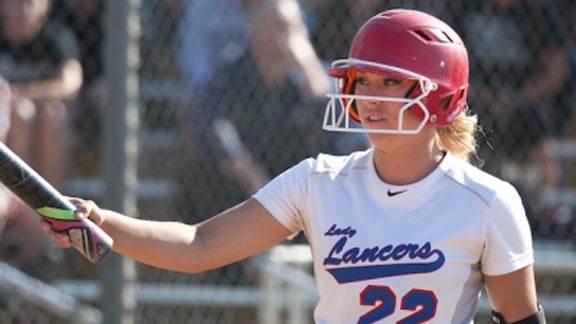 Pacific-bound Sam Owen from East Union of Manteca had a homer and double in one of her state-ranked team's victories last week. Photo: SportStarsOnline.com.
