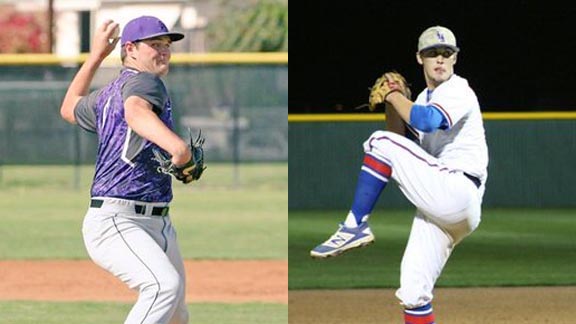 Two of the top pitchers in two CIF sections were Jack Dashwood of St. Augustine in the CIF San Diego Section and Carson Schellenberg of Reedley Immanuel in the CIF Central Section. Dashwood will play next at UC Santa Barbara while Schellenberg is headed to Fresno Pacific. Photos: Twitter.com & @ihsbaseball13/Twitter.com.