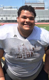 Fred Elkins, a 6-foot-3, 420-pounder from Edison of Stockton, played for the North team in the Lions All-Star Classic. He had four tackles and gave his team a chance late in the game by stopping the South on a fourth-down running play. Photo: Mark Tennis.