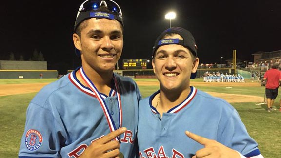 Two key pieces of No. 1 Buchanan's infield -- and both headed to Fresno State -- were junior Jamal O'Guinn and senior J.T. Arruda. Photo: Mark Tennis.