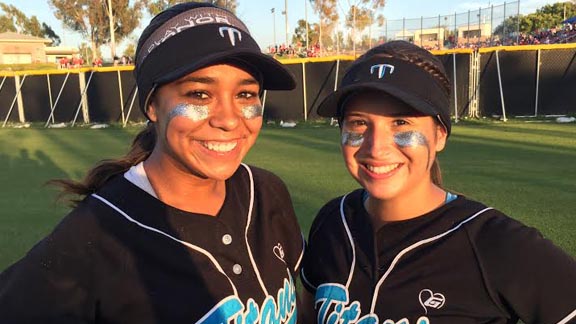 Two of the stars of the day for Grand Terrace when it won its CIFSS title by outlasting Redondo were Melanie Olmos and Danielle Rico. Photo: Harold Abend.