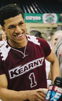 Kearny standout Takoda Browne greets reporter after playing in CIF San Diego Section championships. Photo: @KearnyKomets/Twitter.com.